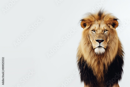 Majestic male lion on a white background with a large mane photo