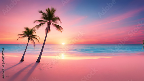 Summer Vacation Background with Beach, Sand, and Dusk. Perfect for: Travel Agencies, Vacation Promotions, Beach-themed Designs.