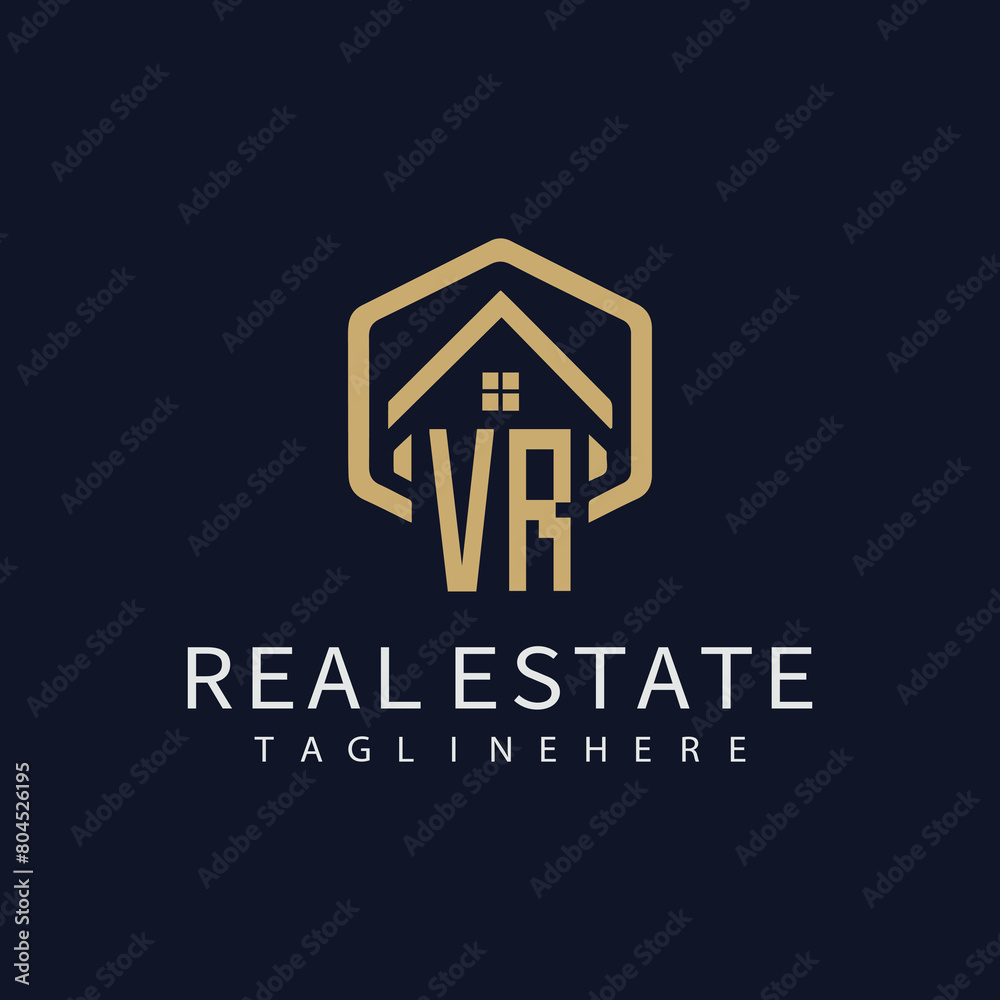 VR initial monogram logo for real estate with home shape creative design. VR initial monogram logo for real estate with home shape creative design.