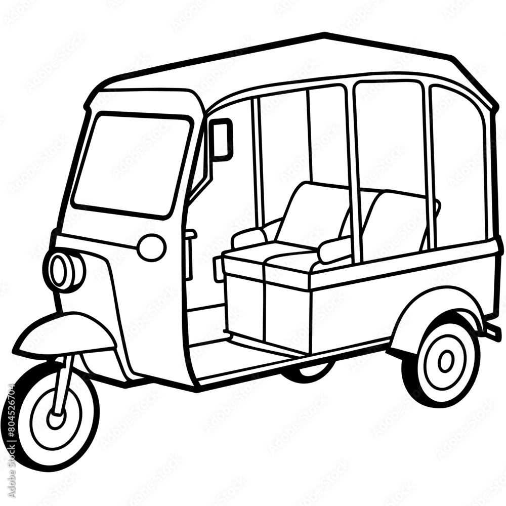Obraz premium Auto Rickshaw outline illustration digital coloring book page line art drawing