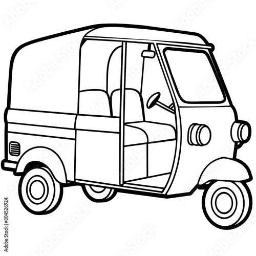 Auto Rickshaw outline illustration digital coloring book page line art drawing