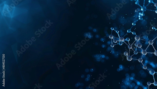 Dark blue gradient with tiny abstract molecular polygons a minimalist approach with small shapes flowing from dark to light.