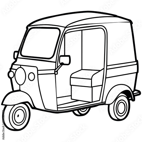 Auto Rickshaw outline illustration digital coloring book page line art drawing