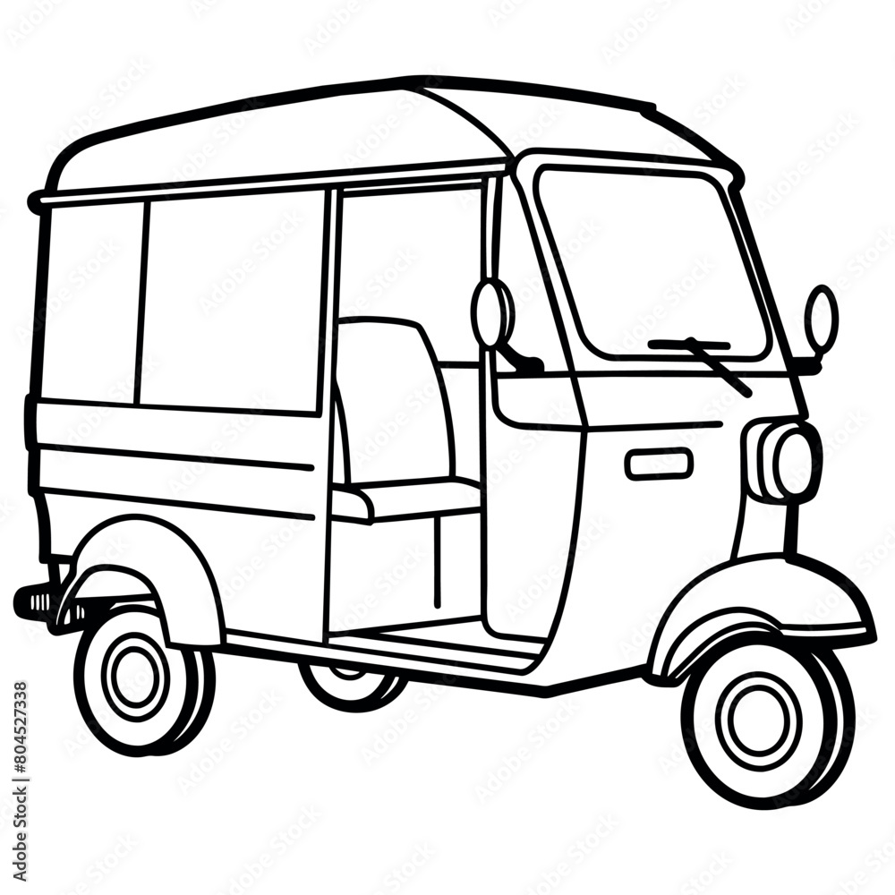 Auto Rickshaw outline illustration digital coloring book page line art drawing