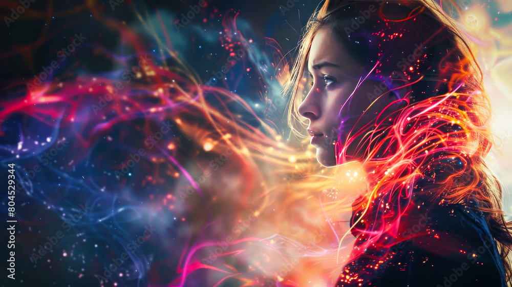 A glowing female figure with an aura of energy around her A glowing female figure with an aura of energy around her