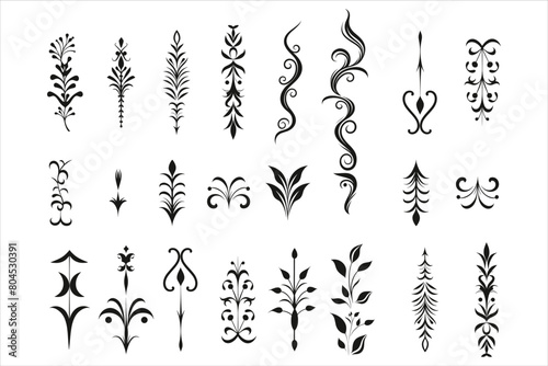 Vintage decorative flower ornamen Different Design silhouette bundle, flourish decorative ornament silhouette, retro decorative element vector clipart.
