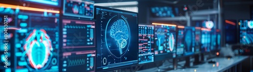 AI predicting trauma outcomes in realtime, neon accents, futuristic emergency room , photo