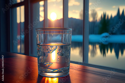 water glass with ice. Generative AI. photo