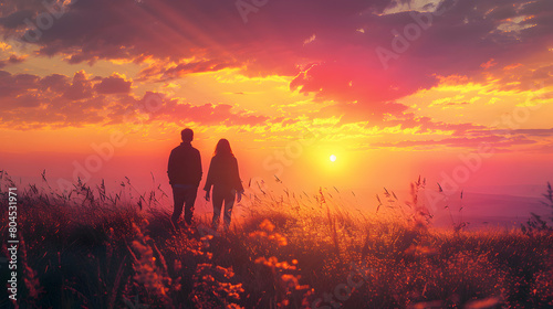 Golden Sunrise Serenity: Couple Witnessing the Beauty of Nature at Dawn