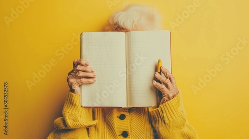 Senior Woman Holding Blank Notebook