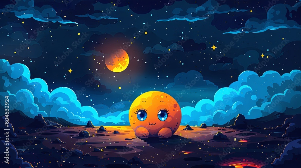 Charming Pixel Art Illustration of Cute Moon in a Starry Night Charming Pixel Art Illustration of Cute Moon in a Starry Night