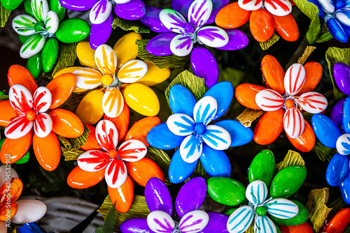 artistic reproductions of flowers made with confetti