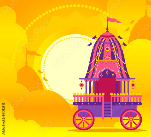 Flat rath yatra banner gold clouds and mandala sun illustration background