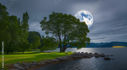 moon over the lake illustration 
