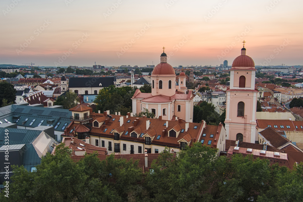 Obraz premium Aerial view of the Orthodox Church of the Holy Spirit in Vilnius Old Town, serving as headquarters of the Russian Orthodox Diocese of Lithuania.