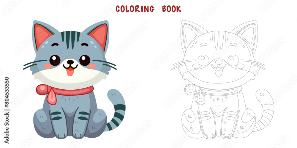 Coloring book of cute and smile cat, doodle pet friend. Coloring page of funny adorable cat or fluffy kitten cartoon character design. Pet companion friendship. Flat vector illustration. Coloring book of cute and smile cat, doodle pet friend. Coloring page of funny adorable cat or fluffy kitten cartoon character design. Pet companion friendship. Flat vector illustration.