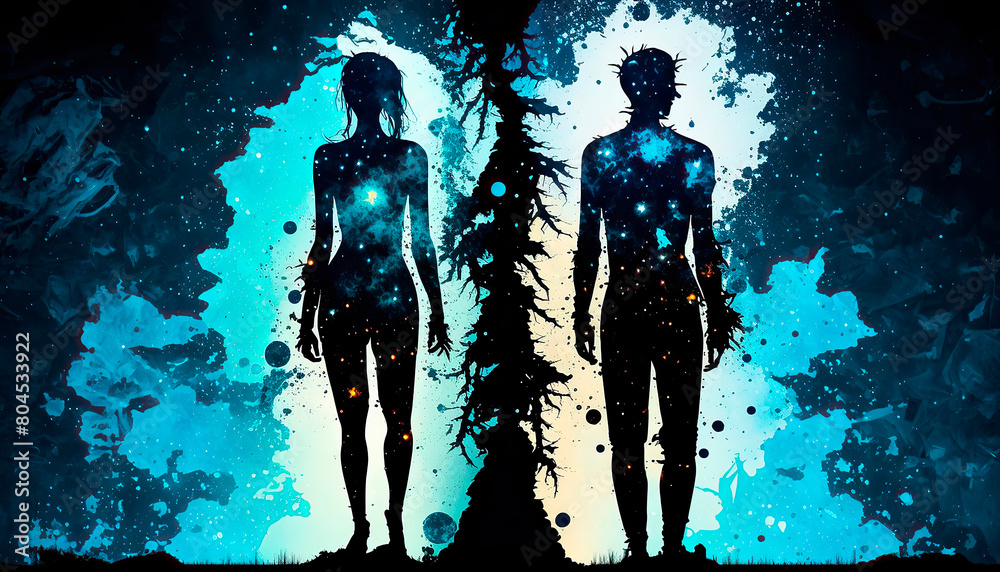 Fototapeta premium twins zodiac sign on space background. generative AI,