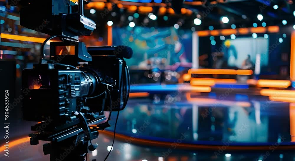 TV studio set being prepared for a talk show variety program. Concept TV Production, Talk Show Set, Entertainment Industry, Variety Program, Backstage Preparation