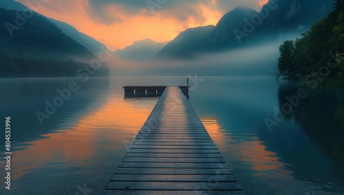 long wooden dock juts into ...