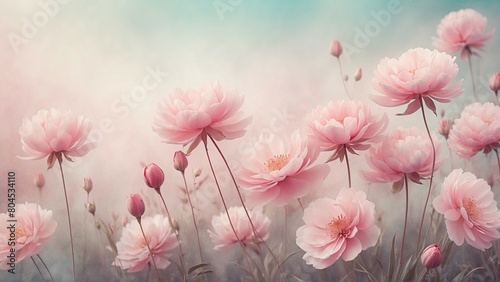 Pretty pink flowers with soft colored simple background with open copy space © Toni