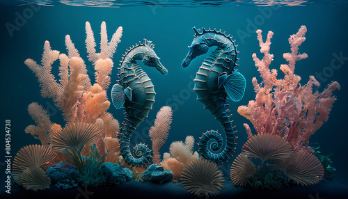 sea horses in the sea. Generative AI, photo
