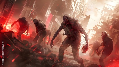 Survivors in a postapocalyptic world battle enhanced ghouls in a horror setting. Concept Postapocalyptic, Survivors, Ghouls, Horror Setting, Battle photo