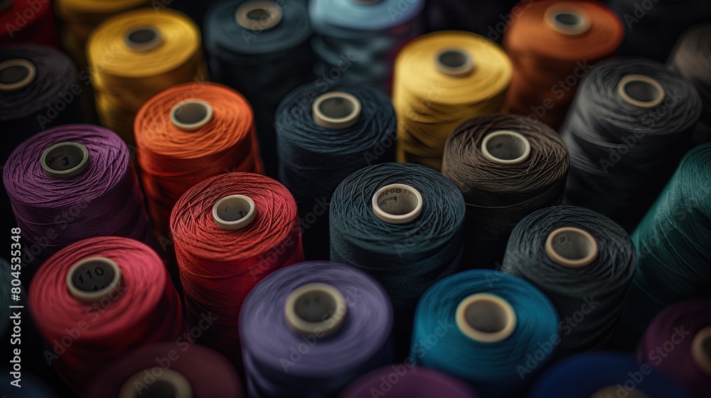 Spools of thread of different colors and shades Spools of thread of different colors and shades