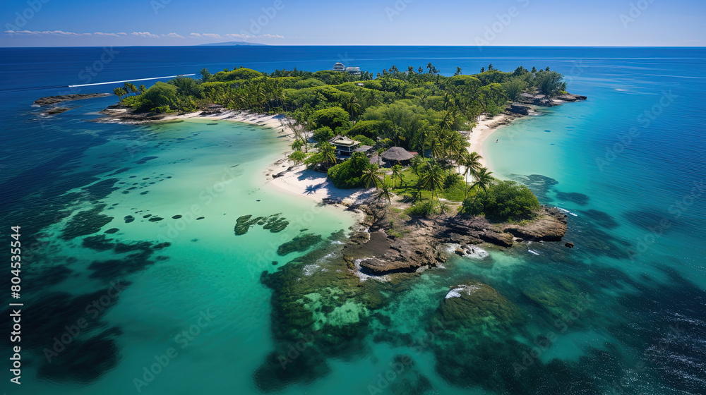 Aerial View Of A Remote Tropical Island Seascape Background