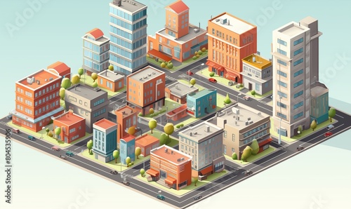 Isometric 3D City Vector Illustration with an Array of Building Styles.