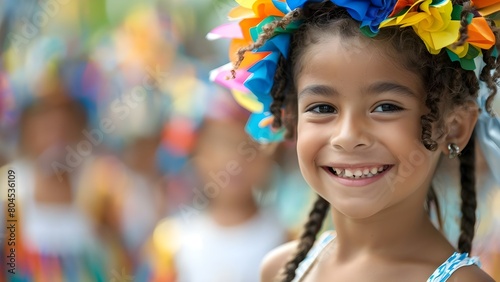 Kids have a blast at carnival with lively samba dancers during festive celebration. Concept Carnival Fun, Samba Dancers, Festive Celebration, Kids Entertainment, Lively Atmosphere