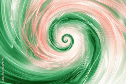 dynamic circular swirls of emerald green and soft pink, ideal for an elegant abstract background