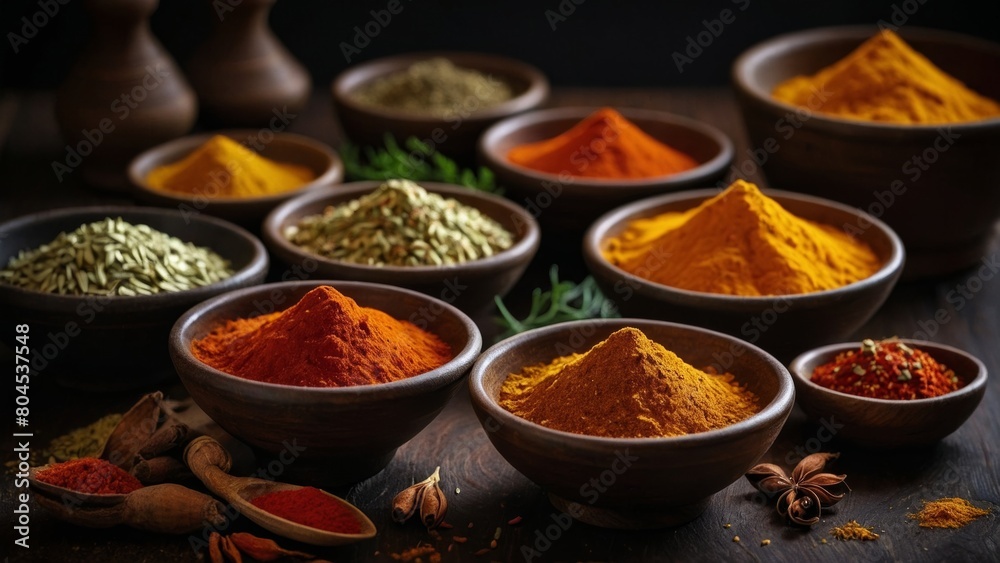 Spices Variety in Small Bowls Arrangement for Cooking Inspiration Image Spices Variety in Small Bowls Arrangement for Cooking Inspiration Image