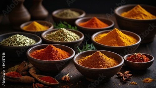 Spices Variety in Small Bowls Arrangement for Cooking Inspiration Image