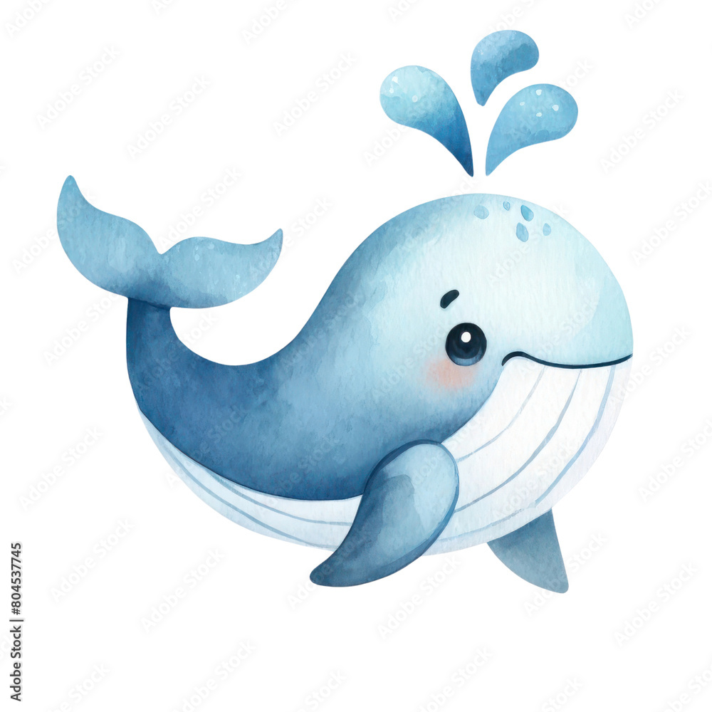 A cute cartoon whale with a friendly smile and a water spout on its head. A cute cartoon whale with a friendly smile and a water spout on its head.