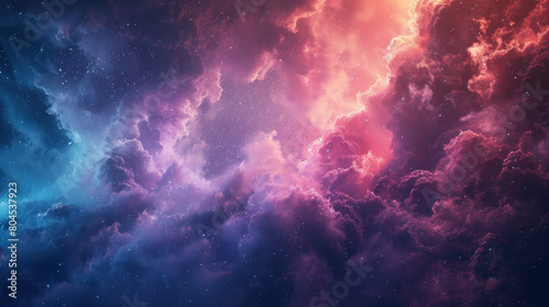 A colorful space scene with purple, blue, and pink clouds photo