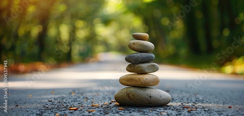 Balanced stones on the road, copy space ai generated high quality image