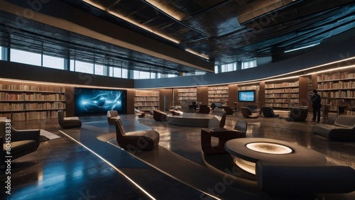 Futuristic AI-Powered LibraryBooks and Digital Interfaces  Technology Concept Art