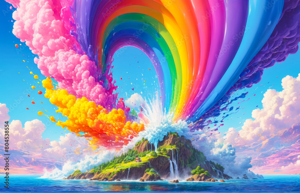 rainbow over the mountain. Colorful Clouds Background,landscape with rainbow