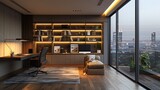 Luxury Modern Home Office with Cityscape View