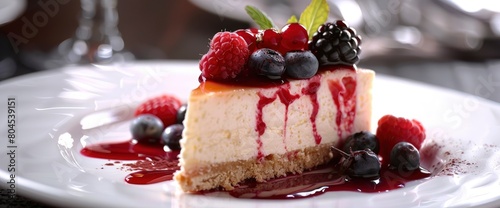 Star-spangled cheesecake with berry compote , professional photography and light photo