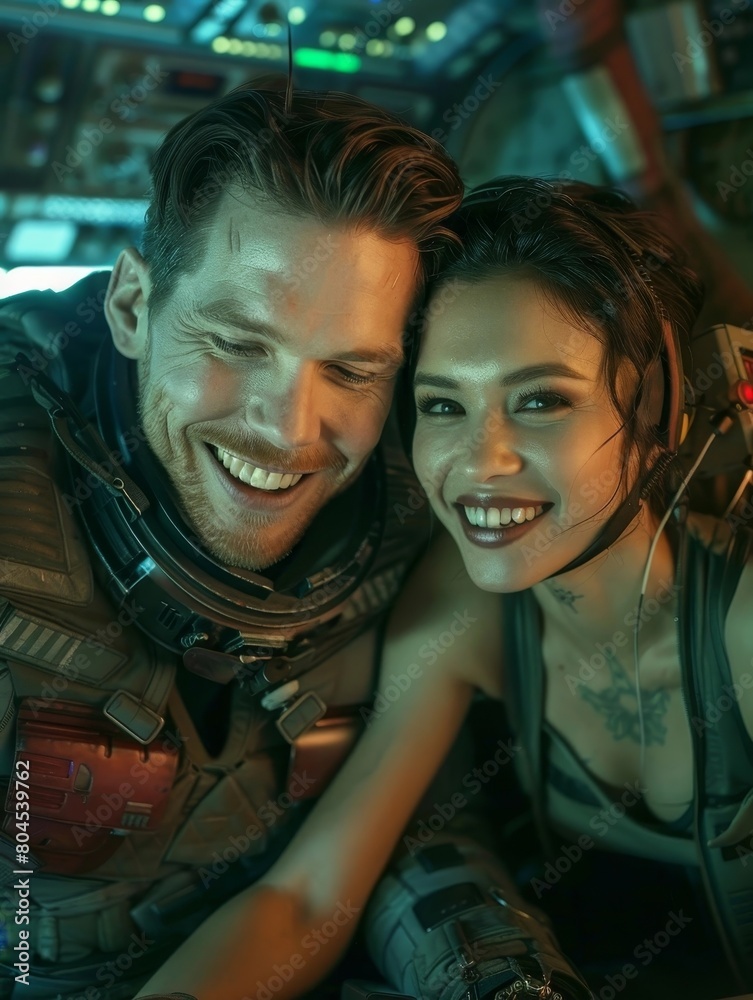 Captivating Sci-Fi Couple Sharing a Joyful Moment of Adventure and