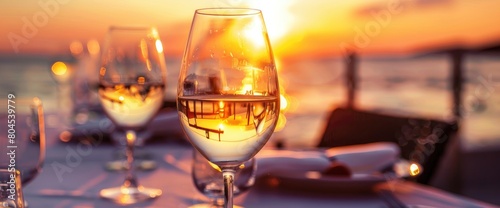 Sunset dinner cruise featuring regional cuisine and local wines , professional photography and light 