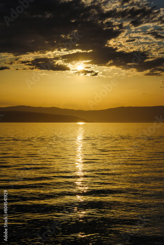 malinska, croatia, 29 april 2024,, sunset at the coast near abandoned hotel haludovo palace © Wolfgang