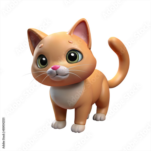 3d cat. Cartoon cute 3D kitten is completely vector. Isolated figure of a domestic ginger kitten with white spots on a transparent background.