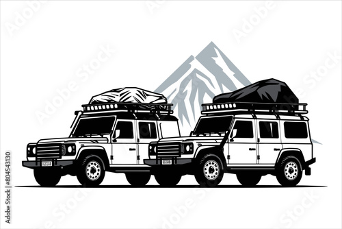 Adventure car silhouette bundle set, car silhouette, set of icons with a car, mountain traveling car silhouette