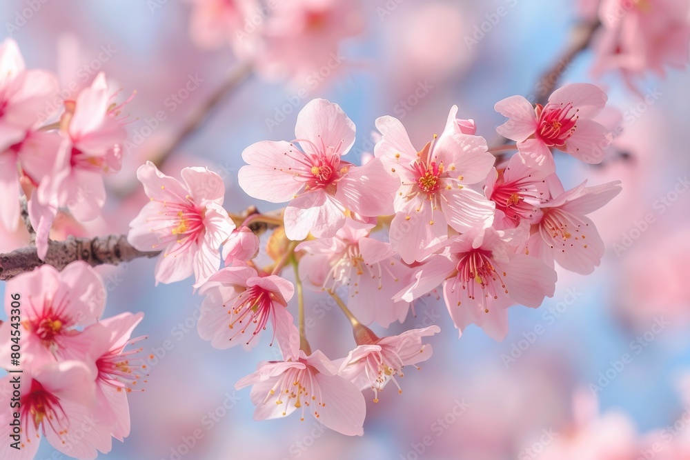 A beautiful pink flower with a blue sky in the background