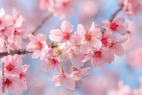 A beautiful pink flower with a blue sky in the background