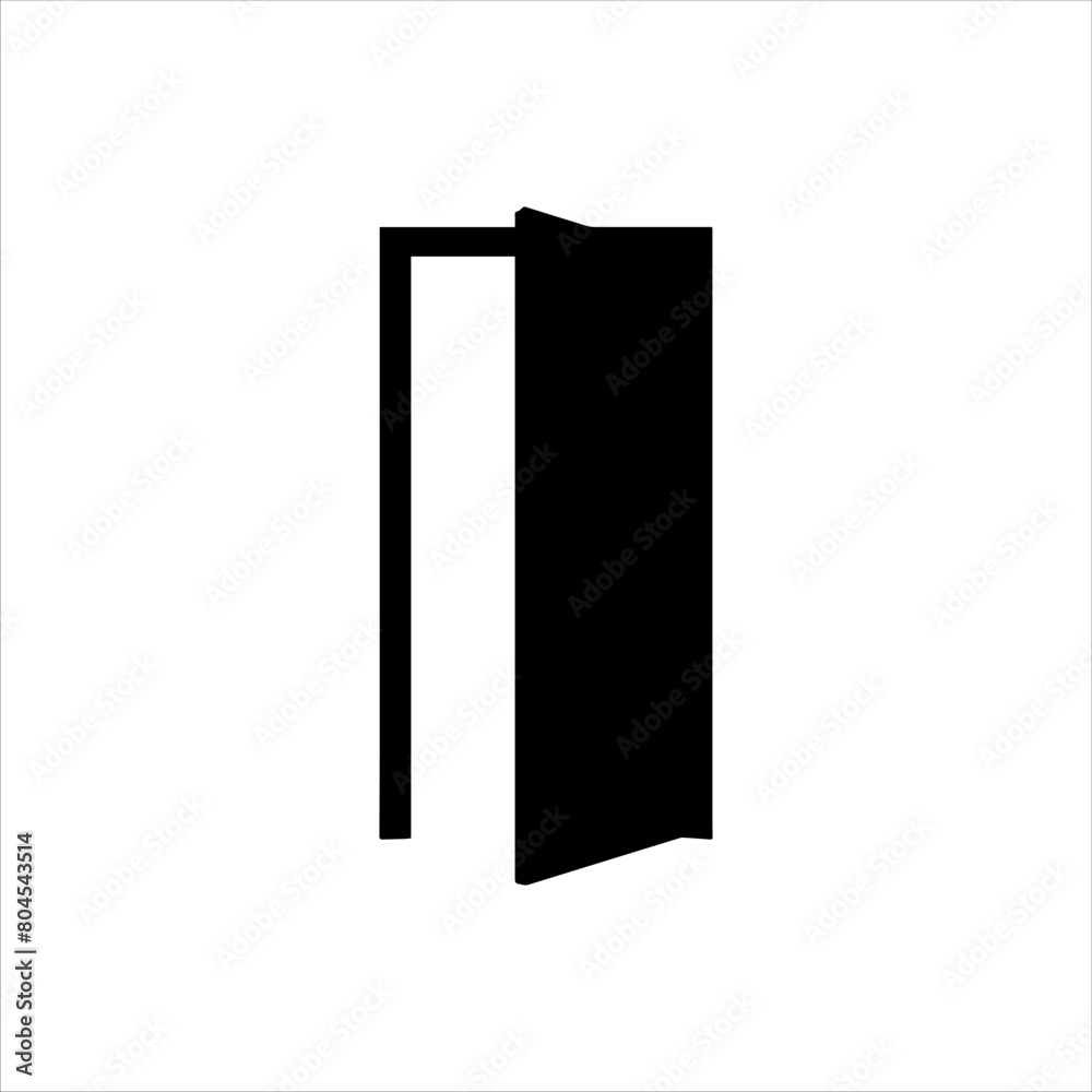 Open front door silhouette isolated on white background. Door icon vector illustration.