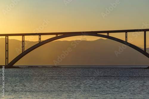 krk, croatia, 30 april, 2024, bridge Krčki most between island and croatian mainland in the evening light