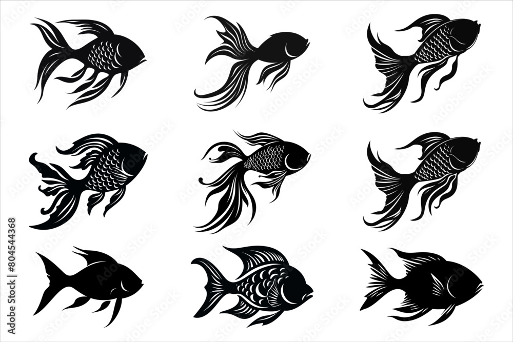 Fototapeta premium Aqua Fish silhouettes bundle set, fish silhouette, Aqua fish vector